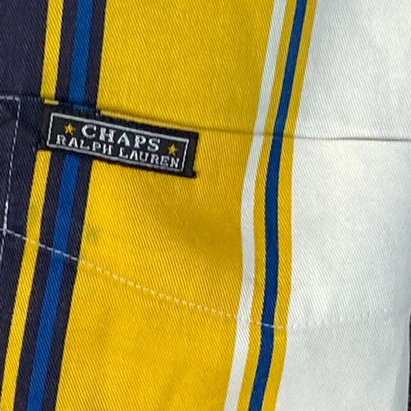 Chaps Ralph Lauren Shirt Long Sleeve Sz L 100% Cotton Blue/Yellow Stripes Preown - Picture 9 of 10